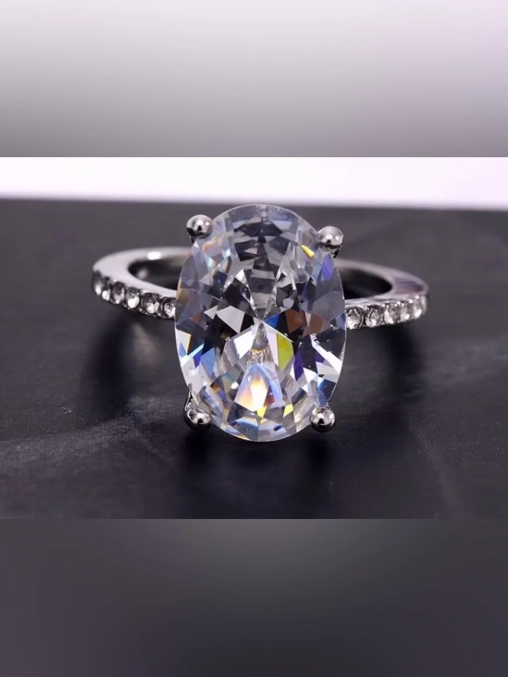 Classic Oval White Crystal Solitaire Ring - Women's Jewelry
